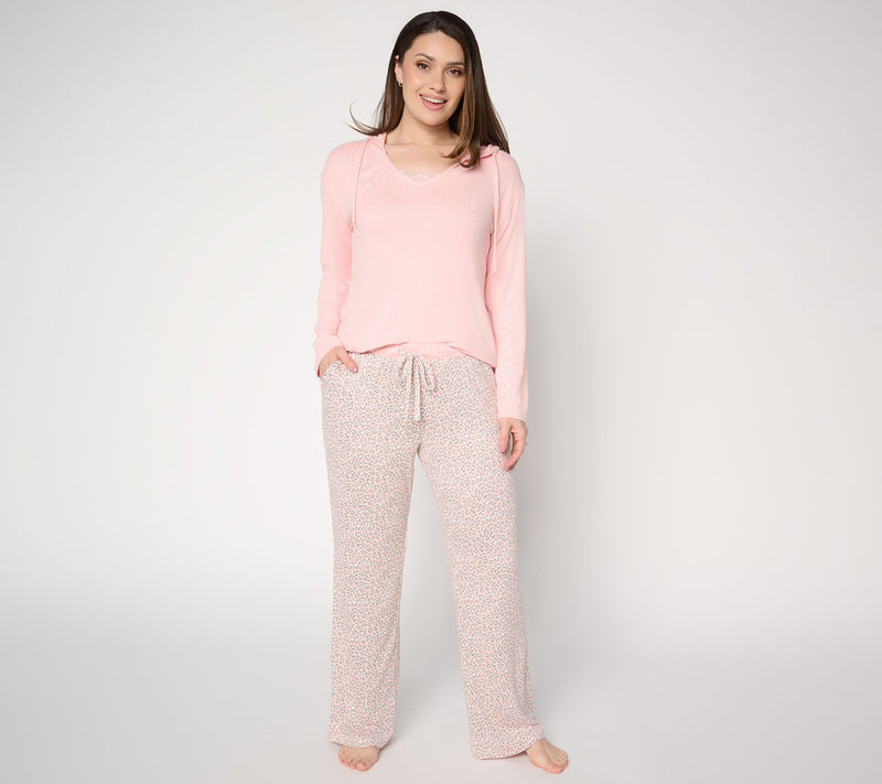 MUK LUKS Long Sleeve Hooded Lace Neckline Pajama Set — View 12