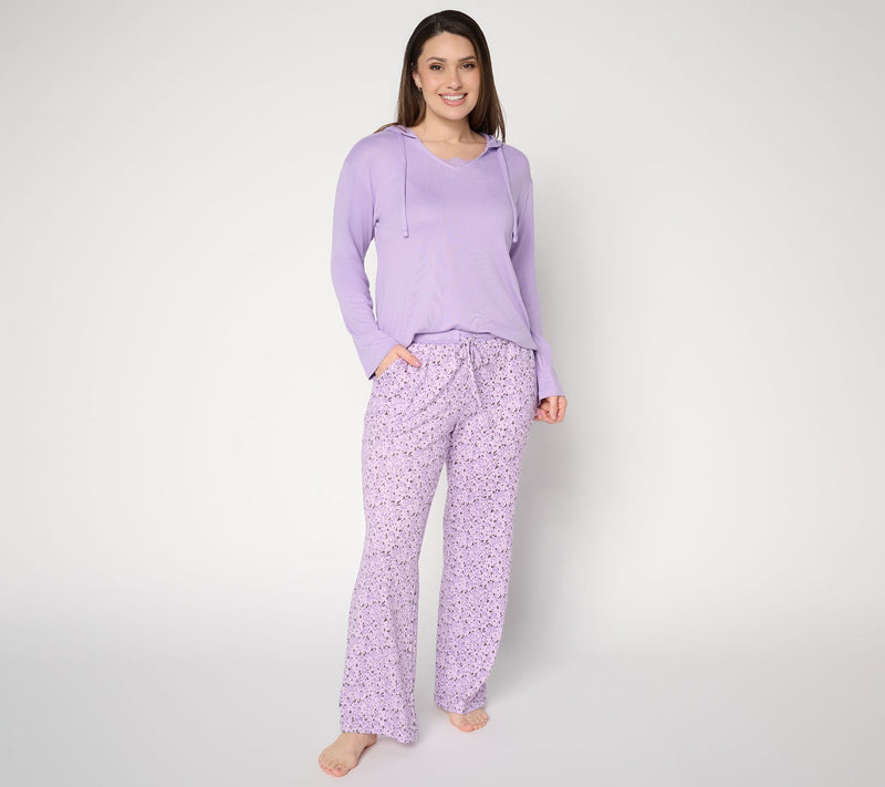MUK LUKS Long Sleeve Hooded Lace Neckline Pajama Set — View 13