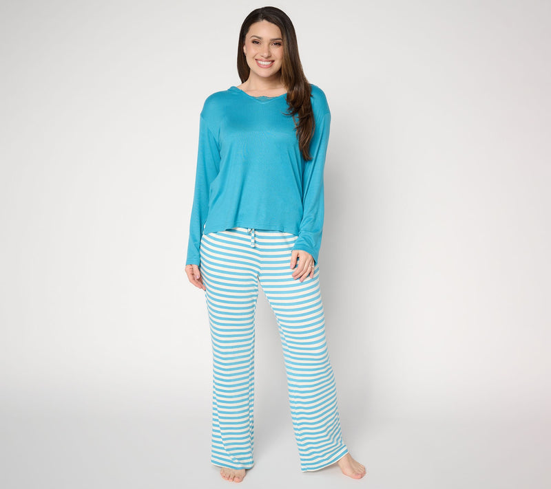 MUK LUKS Long Sleeve Hooded Lace Neckline Pajama Set — View 14