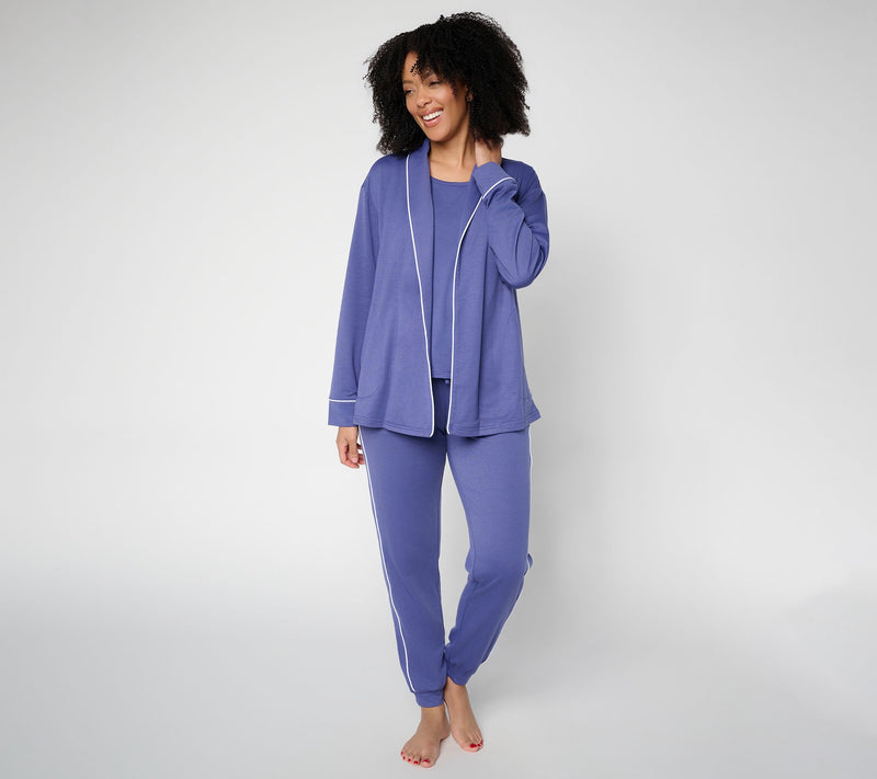 MUK LUKS French Terry Cardigan, Tank, and Jogger Lounge Set — View 12
