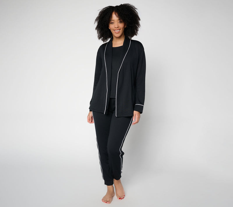 MUK LUKS French Terry Cardigan, Tank, and Jogger Lounge Set — View 13
