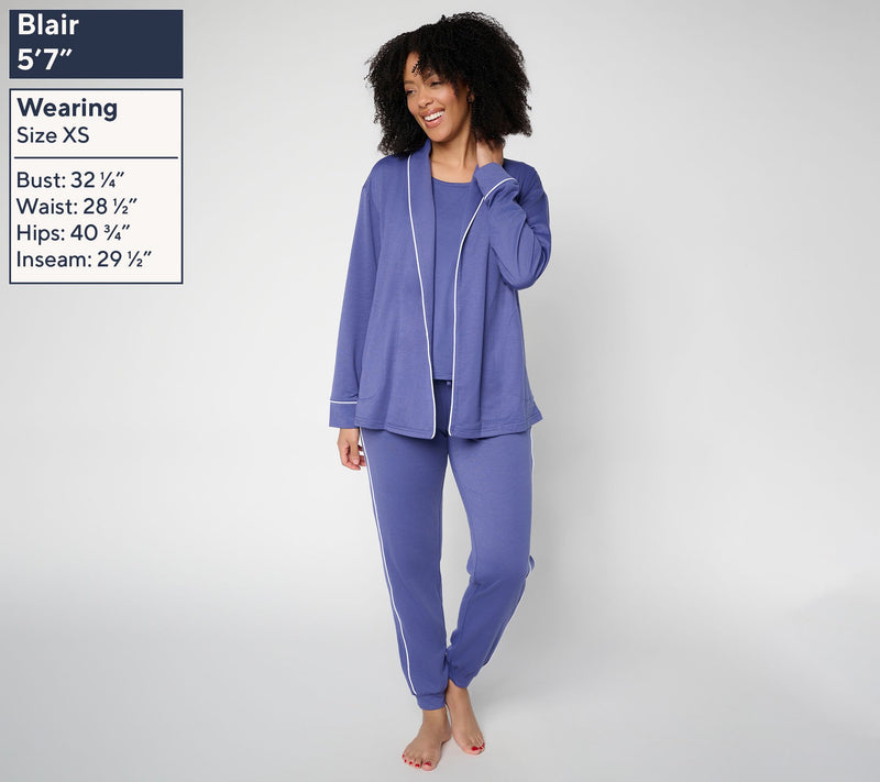 MUK LUKS French Terry Cardigan, Tank, and Jogger Lounge Set — View 2
