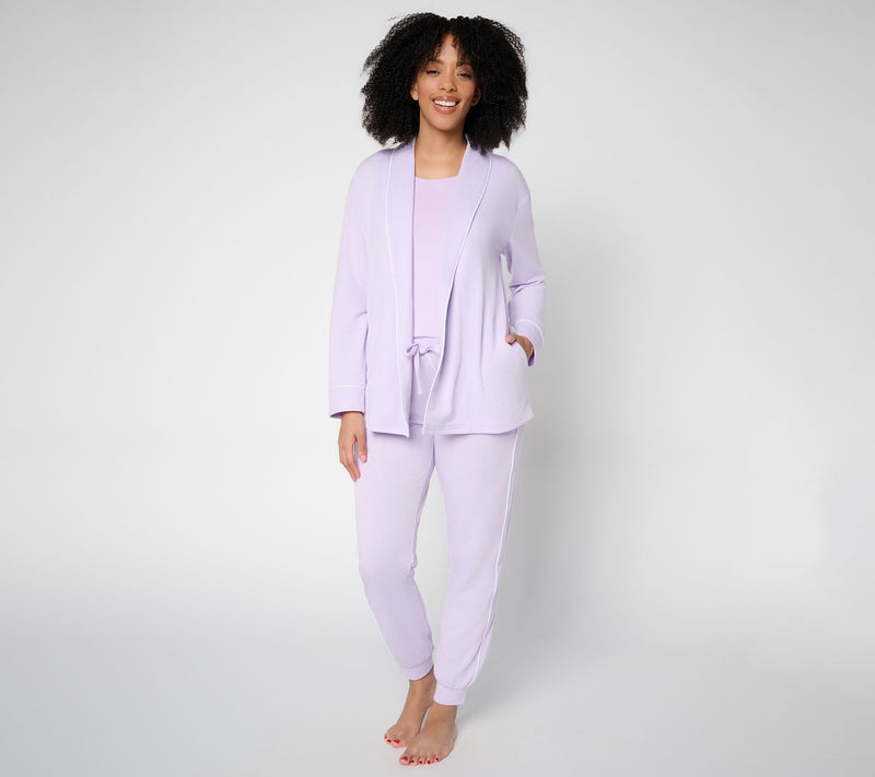 MUK LUKS French Terry Cardigan, Tank, and Jogger Lounge Set — View 16