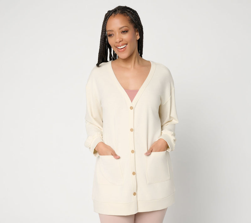 MUK LUKS French Terry Button Front Cardigan — View 5