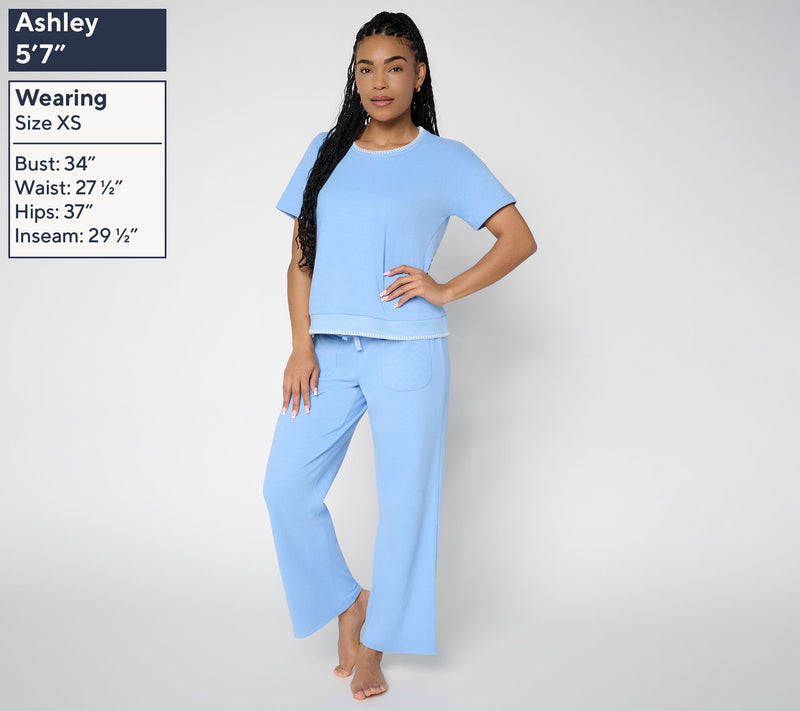 MUK LUKS Everlasting Knit Drop Shoulder Tee & Pant Lounge Set — View 2