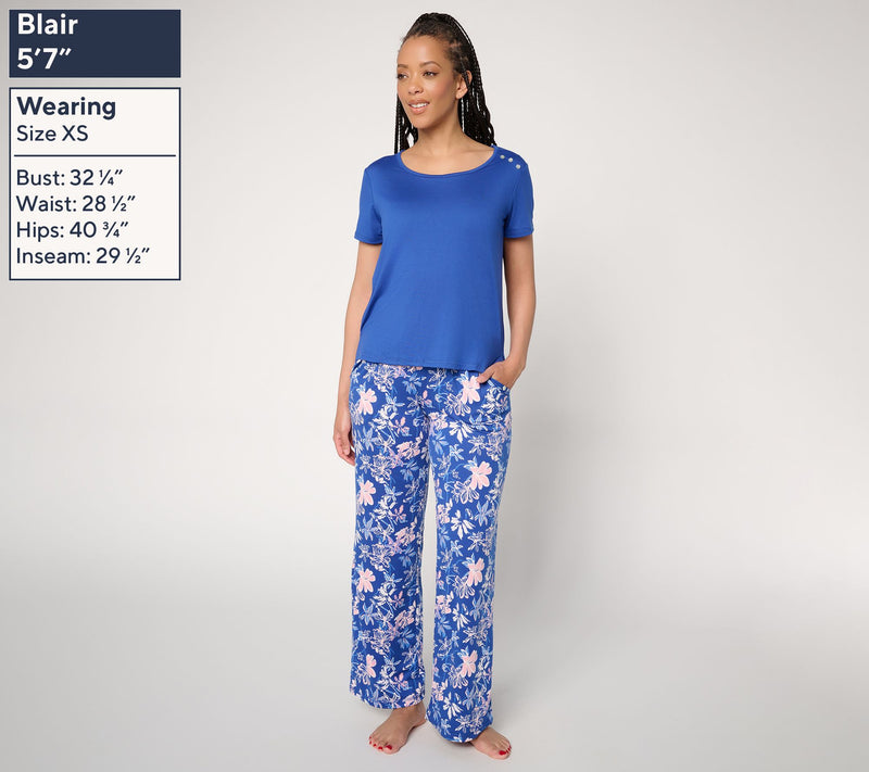 MUK LUKS Short Sleeve Button Tee with Pant Pajama Set — View 4