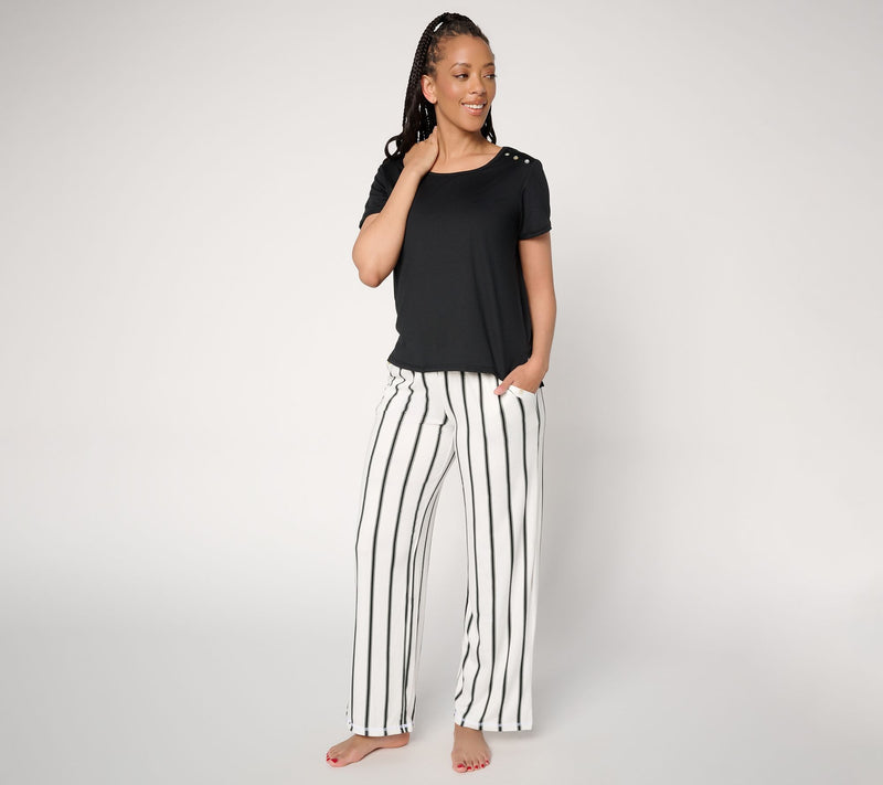 MUK LUKS Short Sleeve Button Tee with Pant Pajama Set — View 14