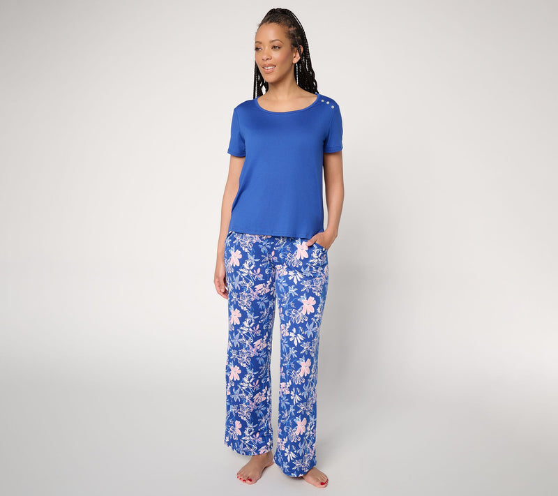 MUK LUKS Short Sleeve Button Tee with Pant Pajama Set — View 2