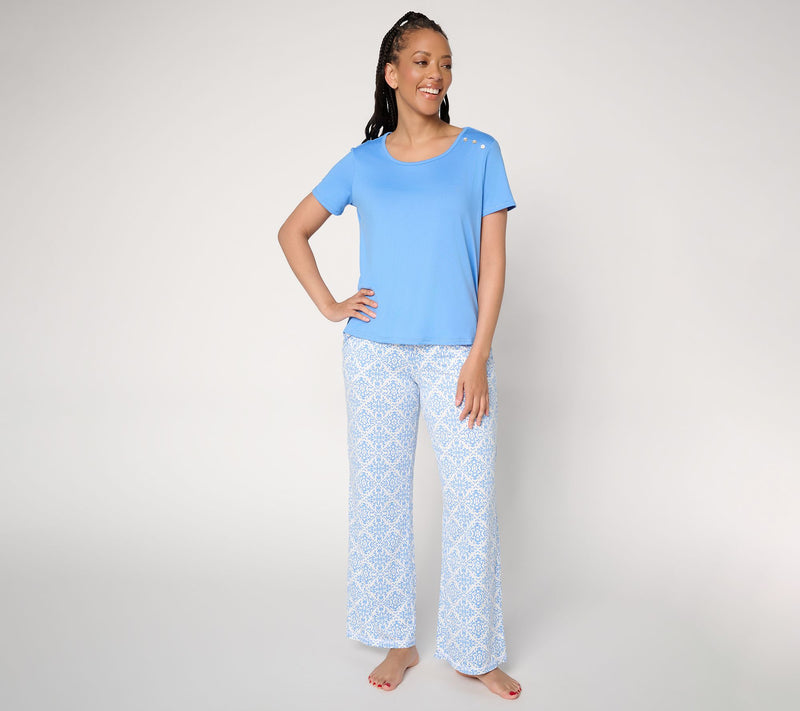 MUK LUKS Short Sleeve Button Tee with Pant Pajama Set — View 17