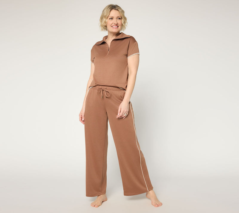 MUK LUKS French Terry Quarter Zip Short Sleeve Lounge Set — View 5