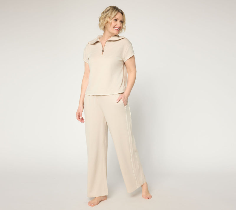 MUK LUKS French Terry Quarter Zip Short Sleeve Lounge Set — View 7