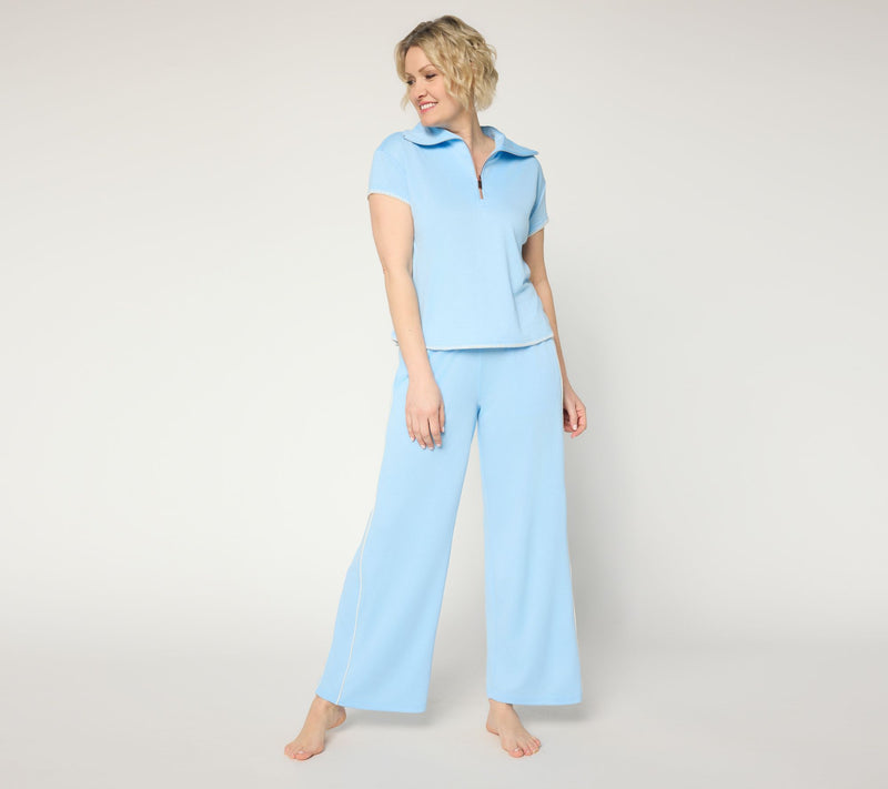 MUK LUKS French Terry Quarter Zip Short Sleeve Lounge Set — View 9