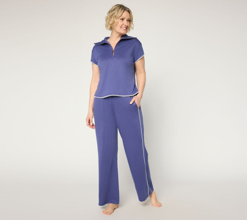 MUK LUKS French Terry Quarter Zip Short Sleeve Lounge Set — Main view