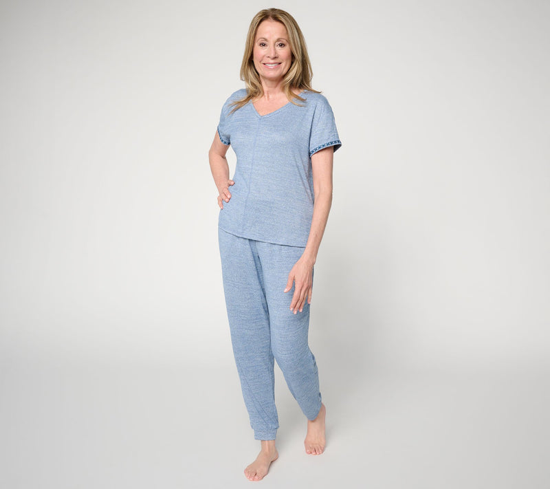 MUK LUKS Sunset Knit Rib V-Neck with Jogger Pajama Set — View 3