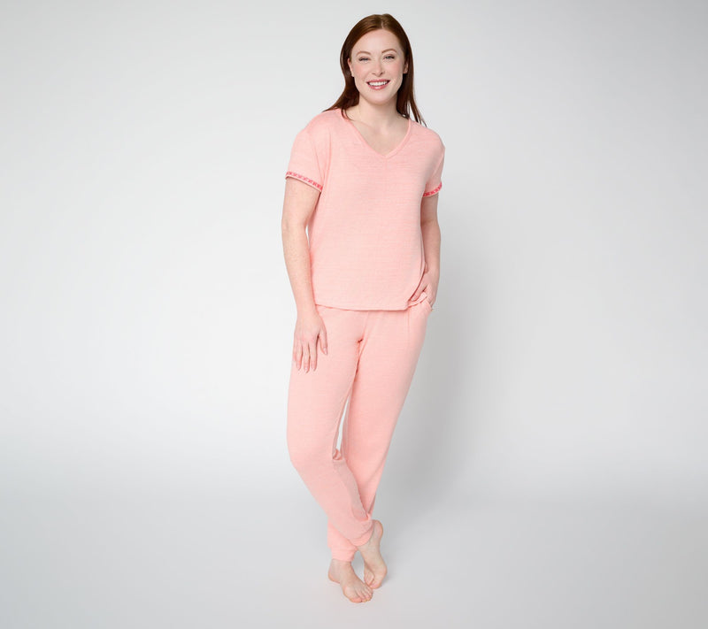MUK LUKS Sunset Knit Rib V-Neck with Jogger Pajama Set — Main view
