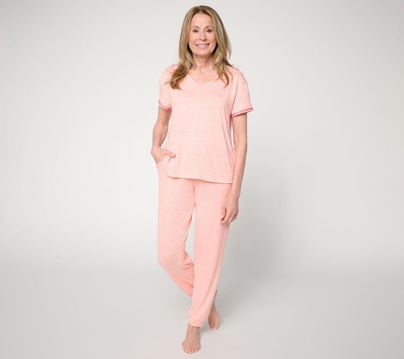 MUK LUKS Sunset Knit Rib V-Neck with Jogger Pajama Set — View 7