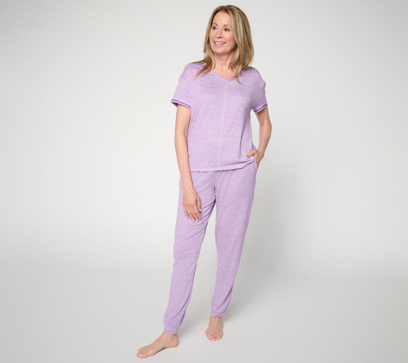 MUK LUKS Sunset Knit Rib V-Neck with Jogger Pajama Set — View 9