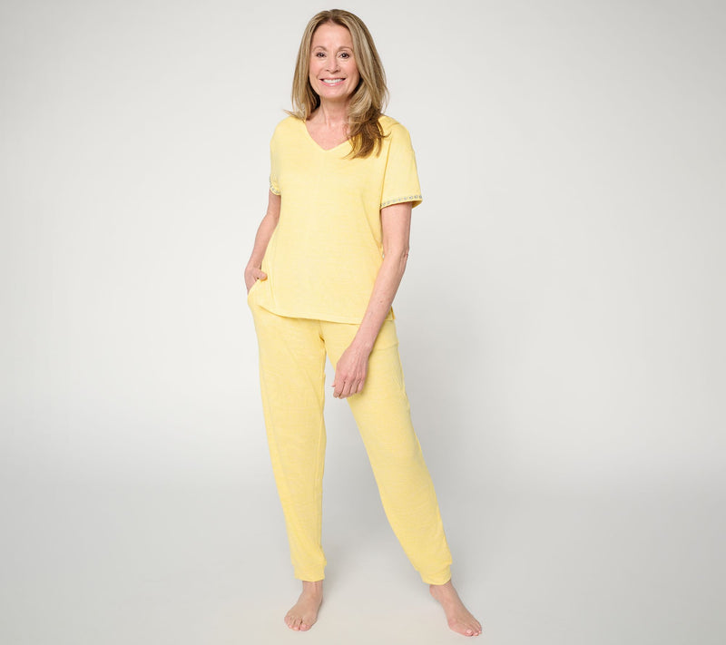 MUK LUKS Sunset Knit Rib V-Neck with Jogger Pajama Set — View 11