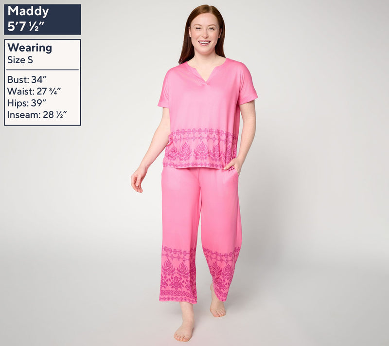 MUK LUKS Cloud Knit Relaxed Tee with Cropped Pant Lounge Set — View 2