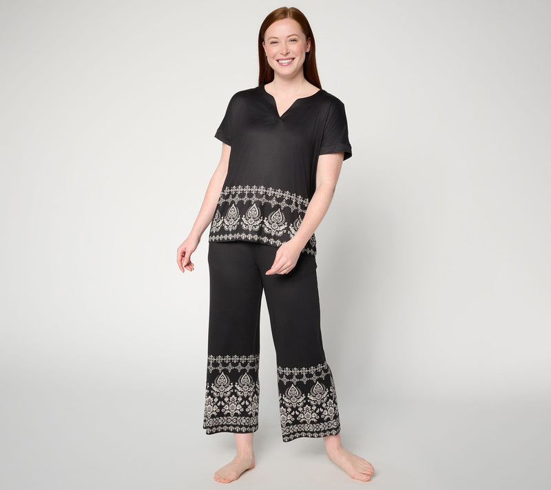 MUK LUKS Cloud Knit Relaxed Tee with Cropped Pant Lounge Set — View 12