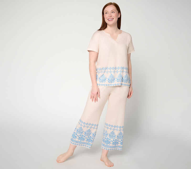 MUK LUKS Cloud Knit Relaxed Tee with Cropped Pant Lounge Set — View 13