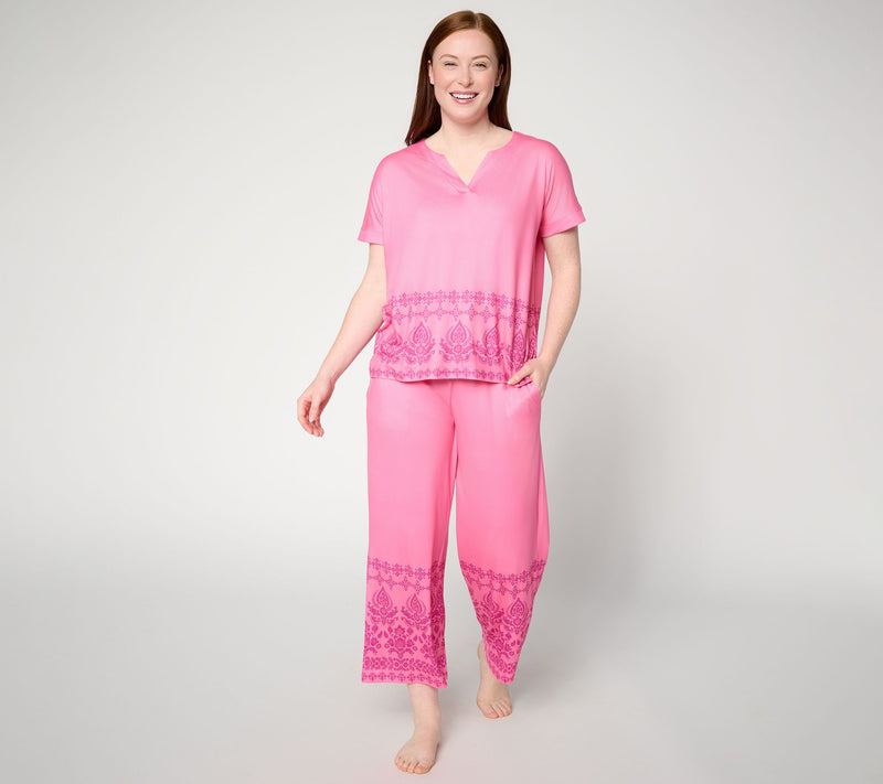 MUK LUKS Cloud Knit Relaxed Tee with Cropped Pant Lounge Set — View 15