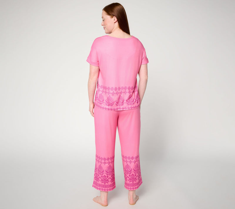 MUK LUKS Cloud Knit Relaxed Tee with Cropped Pant Lounge Set — View 3