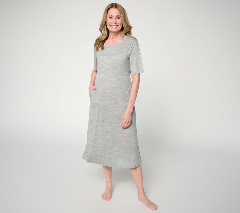 MUK LUKS Elbow Length Sleeve Skirted Dress with Pockets — View 15