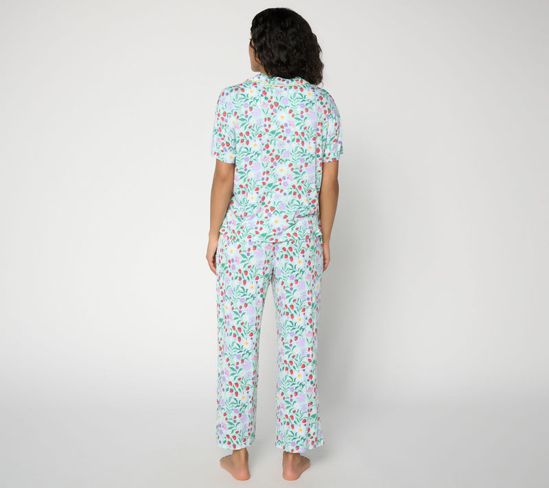 MUK LUKS Contrast Trim Notch Collar and Cropped Pant Pajama Set — View 3
