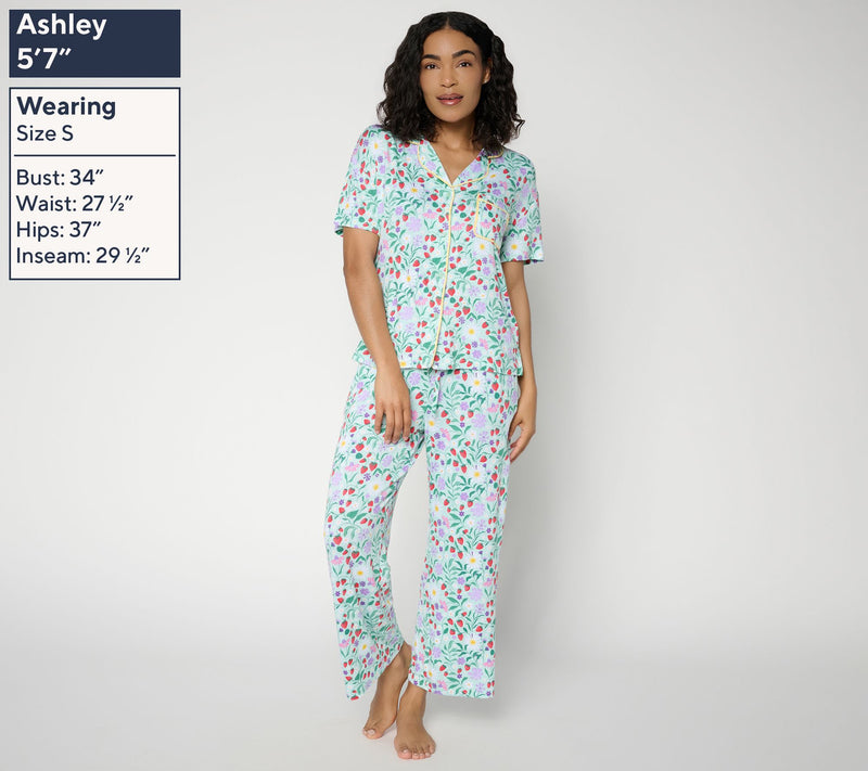 MUK LUKS Contrast Trim Notch Collar and Cropped Pant Pajama Set — View 2