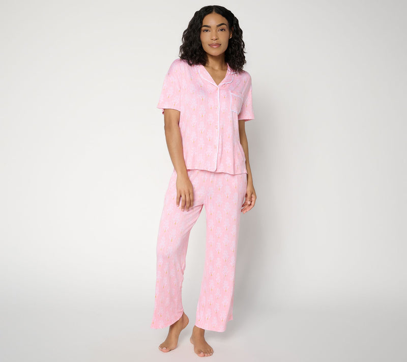 MUK LUKS Contrast Trim Notch Collar and Cropped Pant Pajama Set — View 13