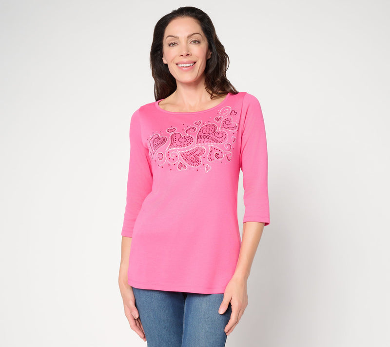 Quacker Factory Heart 2 Heart Bateau Rhinestone 3/4 Sleeve Top — View 11