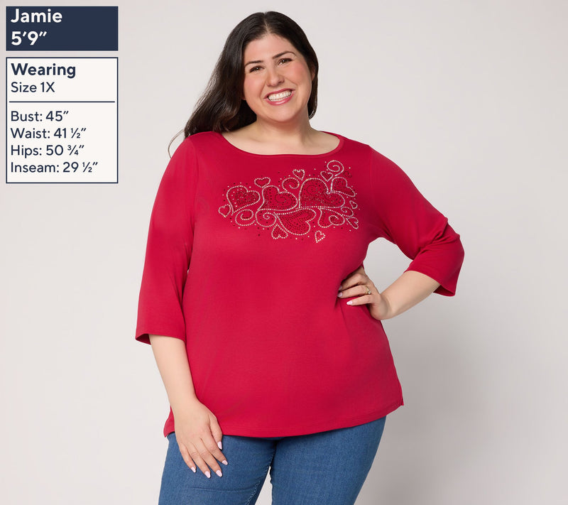 Quacker Factory Heart 2 Heart Bateau Rhinestone 3/4 Sleeve Top — View 2