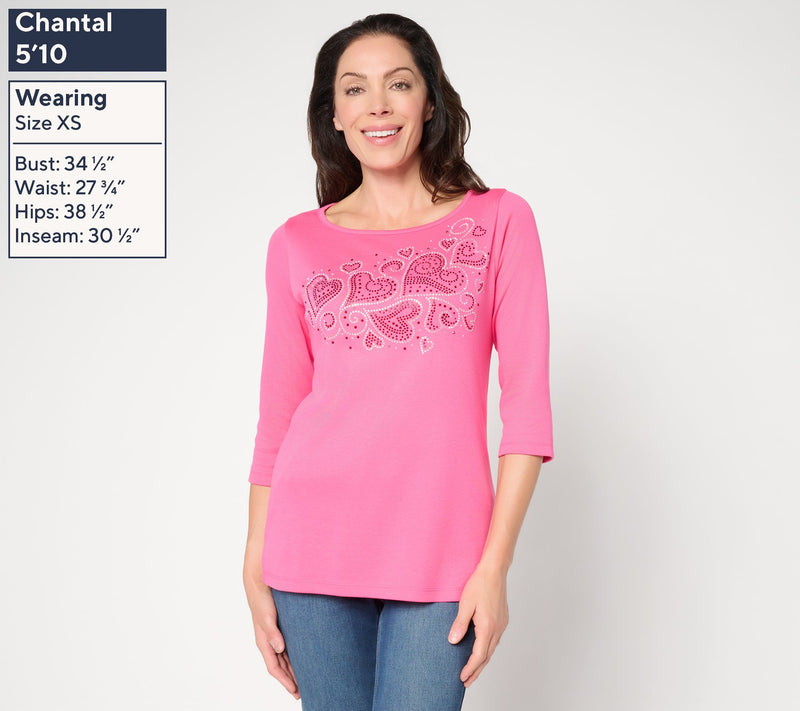 Quacker Factory Heart 2 Heart Bateau Rhinestone 3/4 Sleeve Top — View 3