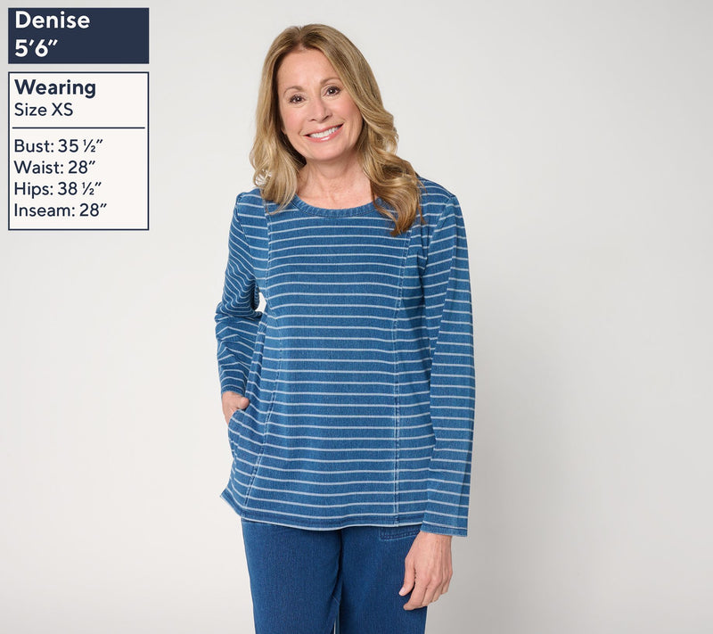 Denim & Co. Comfy Knit Air Striped Long Sleeve Top w/ Pockets — View 3