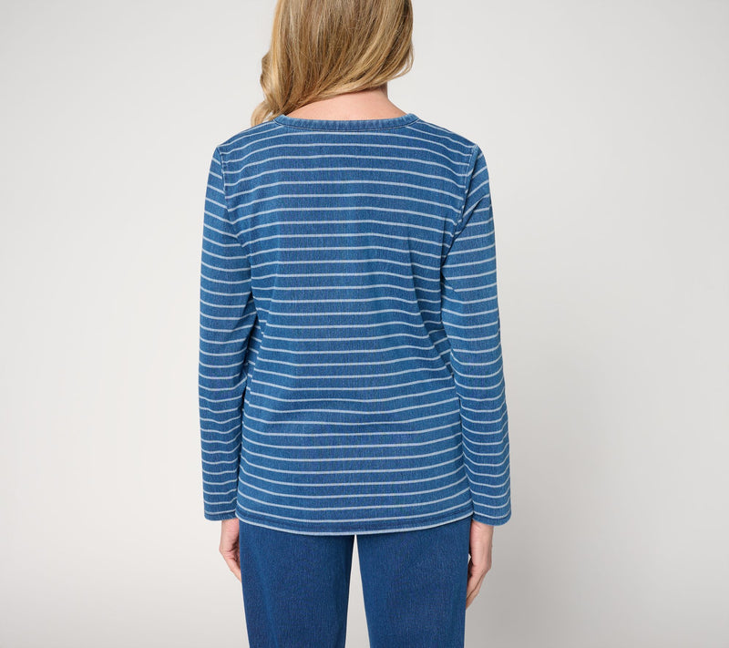 Denim & Co. Comfy Knit Air Striped Long Sleeve Top w/ Pockets — View 4