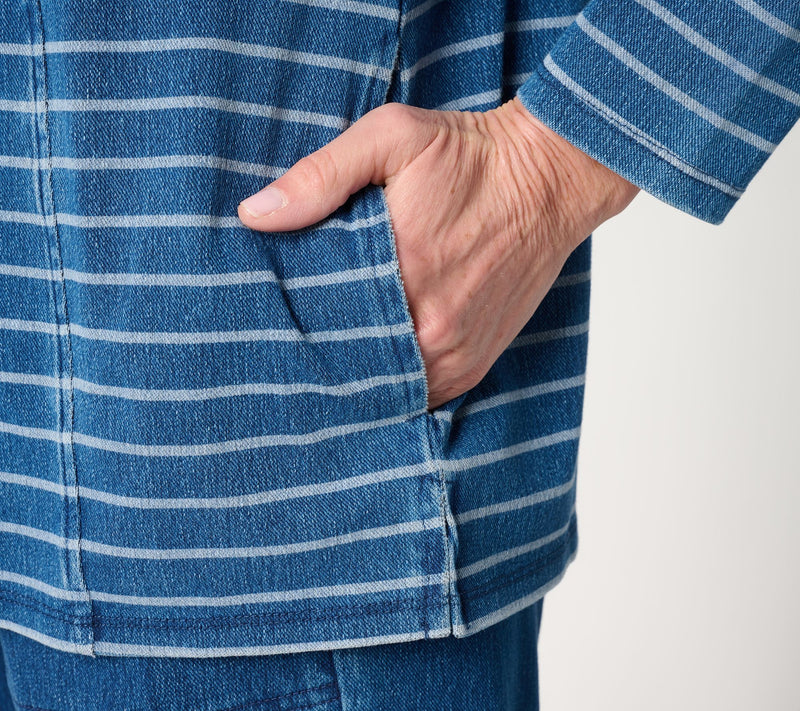 Denim & Co. Comfy Knit Air Striped Long Sleeve Top w/ Pockets — View 6