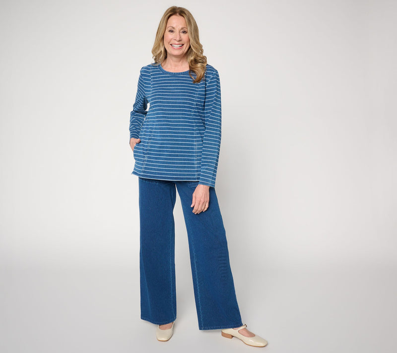 Denim & Co. Comfy Knit Air Striped Long Sleeve Top w/ Pockets — View 5