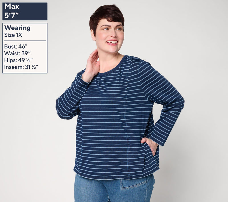 Denim & Co. Comfy Knit Air Striped Long Sleeve Top w/ Pockets — View 2