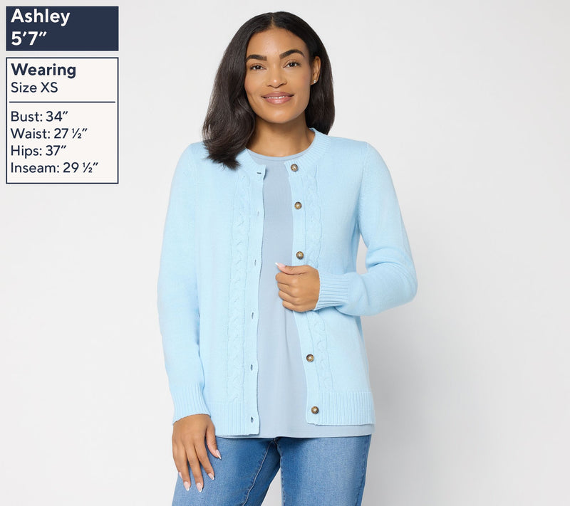 Denim & Co. Button Front Sweater Cardigan with Cable Detail — View 3
