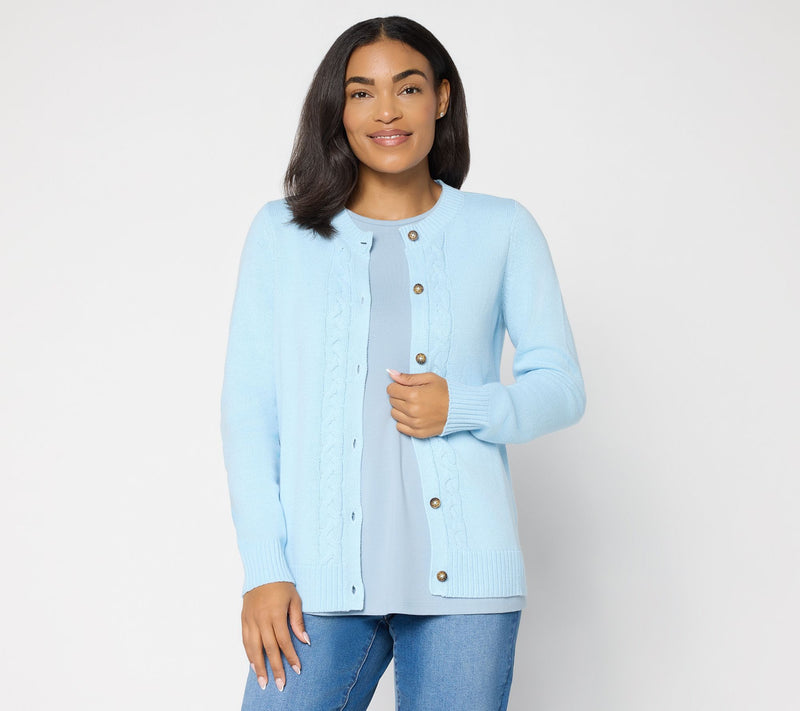 Denim & Co. Button Front Sweater Cardigan with Cable Detail — View 10
