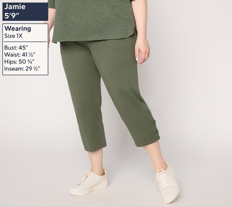 Denim & Co. Active Petite French Terry Crop Pant w/ Lace Detail — View 2