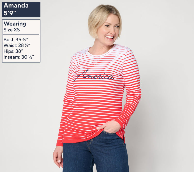 Denim & Co. Americana Striped French Terry Crew Neck Top — View 8