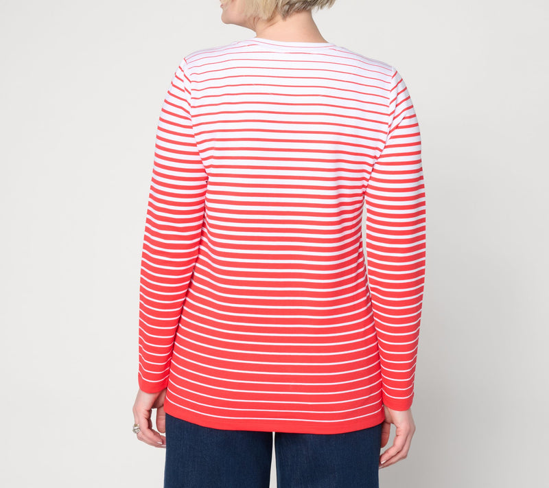 Denim & Co. Americana Striped French Terry Crew Neck Top — View 9