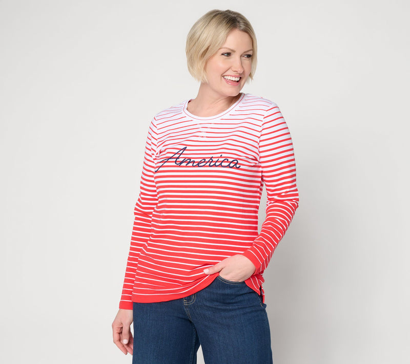 Denim & Co. Americana Striped French Terry Crew Neck Top — Main view