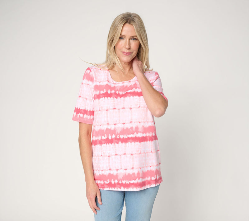 Denim & Co. Printed Favorite Jersey Elbow Sleeve Scoop Neck Top — Main view