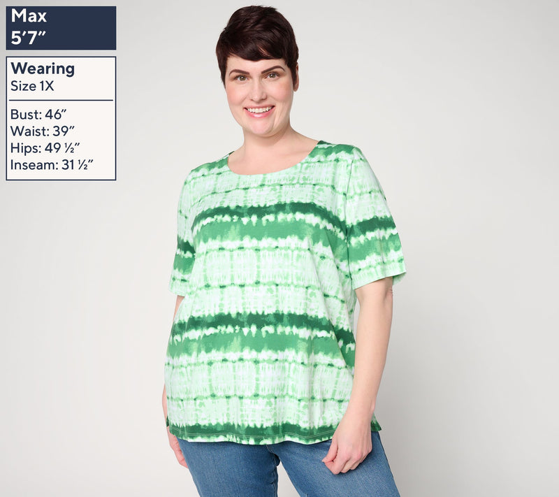 Denim & Co. Printed Favorite Jersey Elbow Sleeve Scoop Neck Top — View 2