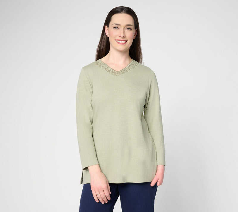 Denim & Co. Regular Textured Cotton Bracelet Sleeve V-Neck Tunic — View 7