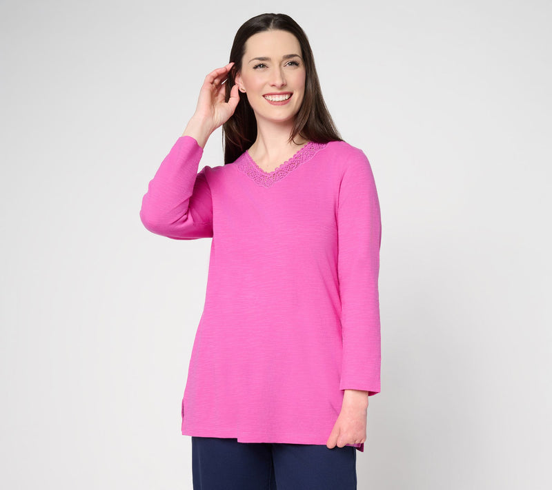 Denim & Co. Regular Textured Cotton Bracelet Sleeve V-Neck Tunic — View 5