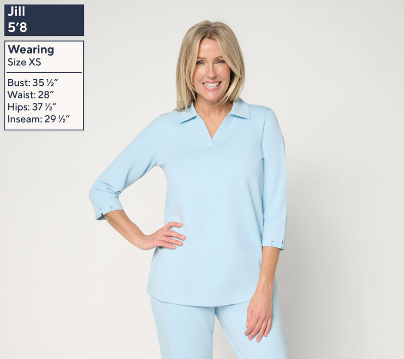 Denim & Co. Active French Terry Collared Top w/ Sleeve Detail — View 3